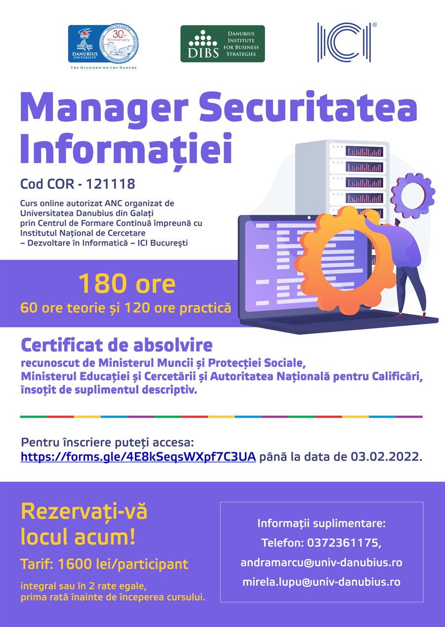 CURS ONLINE DE MANAGER SECURITATEA INFORMAȚIEI