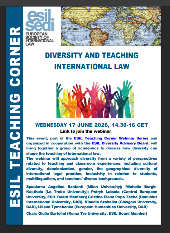 FDGI în cadrul webinarului ESIL Teaching Corner privind diversitatea în predarea dreptului internațional